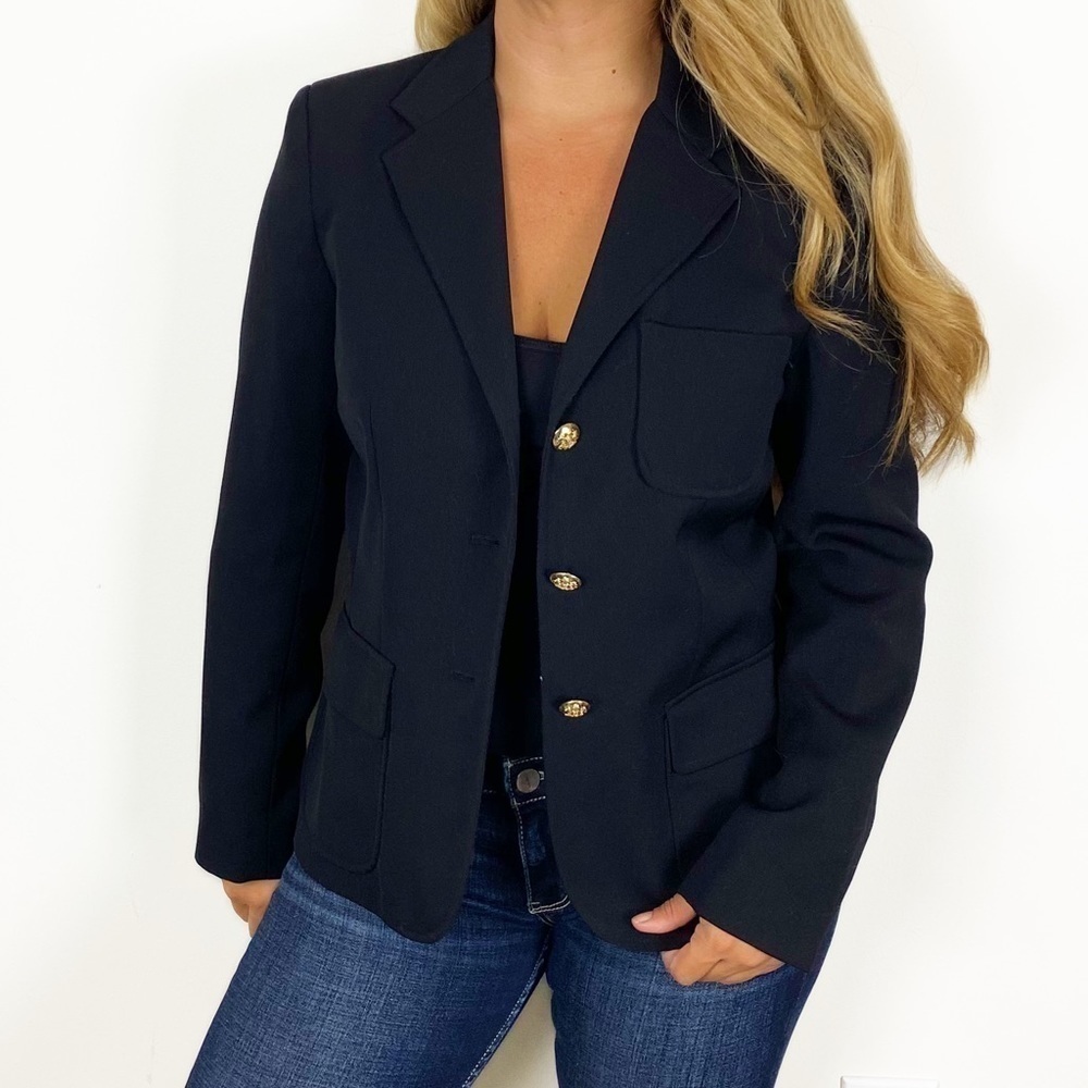 LRL LAUREN RALPH LAUREN Wool Sweater Knit Blazer Jacket Size 10 Military Career